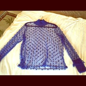 H. Studio  Sheer Blue Polkadot Turtleneck Blouse